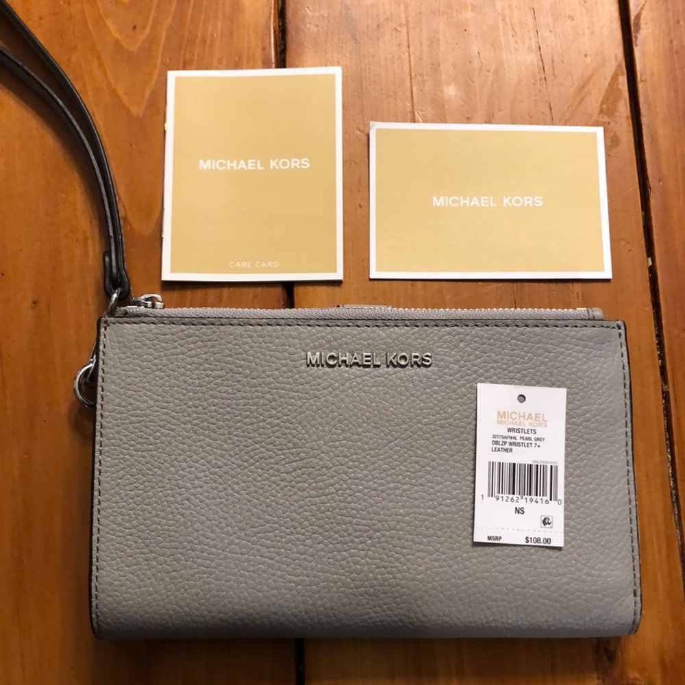 Michael Kors Pearl Grey Leather Wristlet